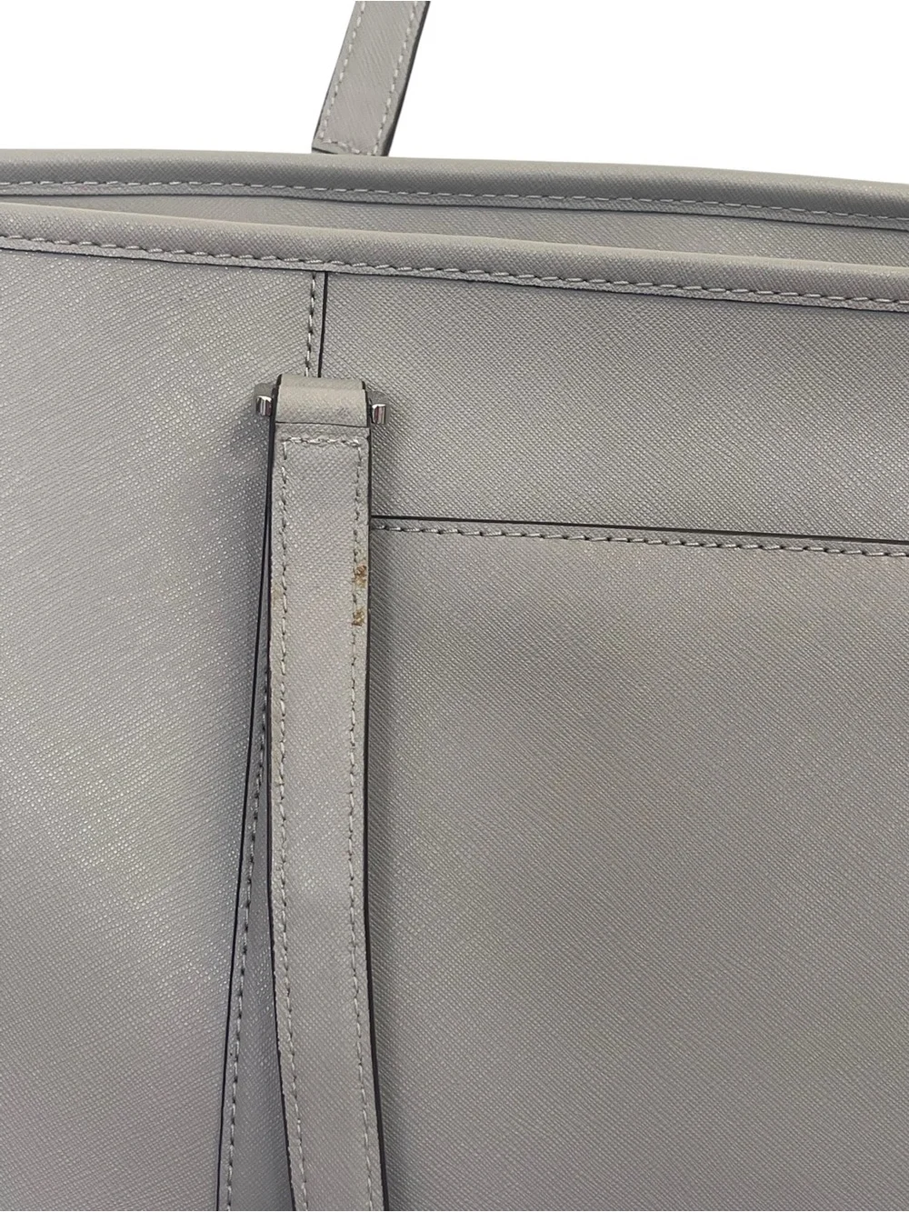 Michael Kors Gray Saffiano Leather Zip Top Tote Shoulder Bag Silver Hardware